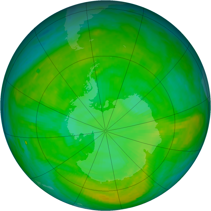 Antarctic ozone map for 23 December 1988